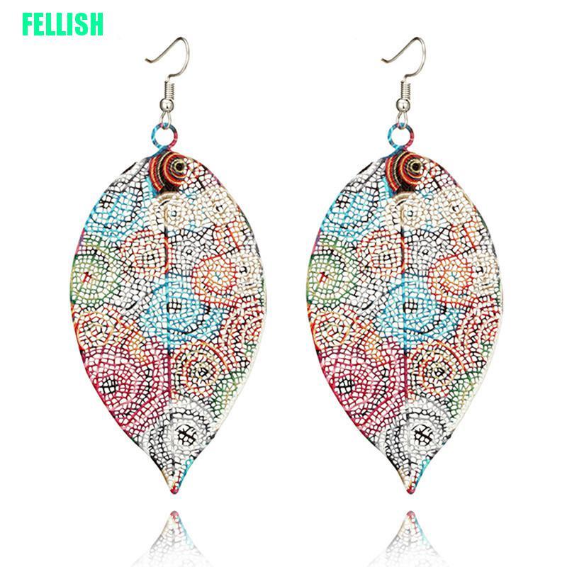 Bông Tai Dài Hình Chiếc Lá Nhiều Màu Phong Cách Boho