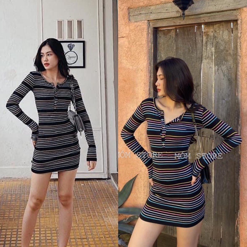 ĐẦM BODY GÂN TAY DÀI VINTAGE