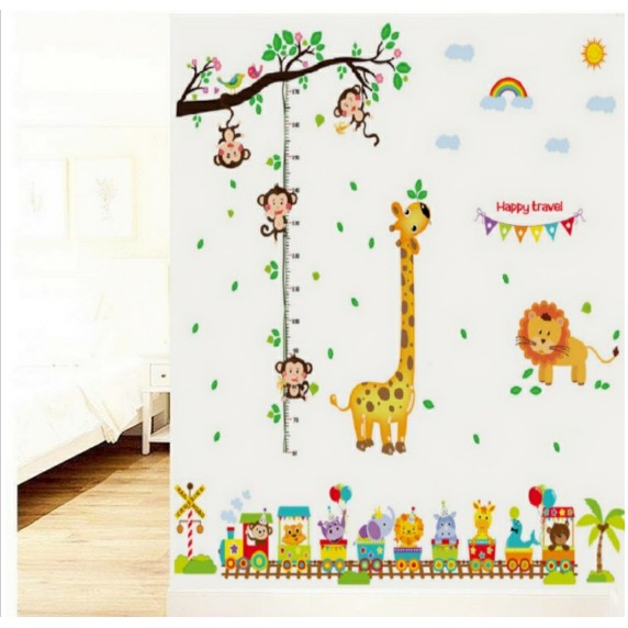 BỘ COMBO DECAL GHÉP ĐÔI TRANG TRÍ - Thước đo Khỉ kết hợp Xe lưa Mới ( 2 TẤM )