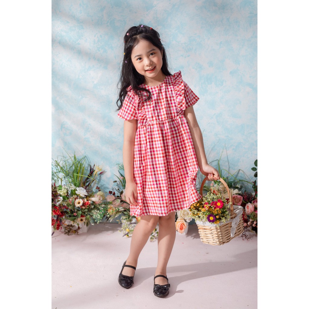 [LITTLE PINK] DORIS DRESS - Váy caro buộc nơ lưng bé gái