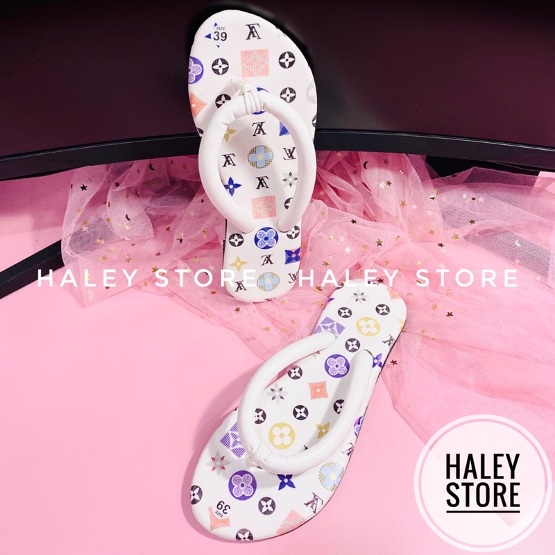 Dép kẹp HALEY STORE ống to mũi tròn hoạ tiết xinh xắn bò sữa hotrend phong cách teen tiểu thư đi chơi đi dạo đi biển