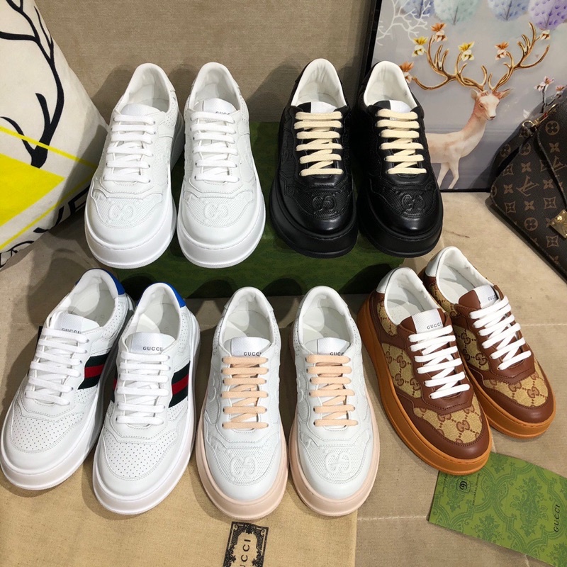 Giày thể thao nam và nữ thương hiệu Gucci GC da thật cao cấp thiết kế đế dày tăng chiều cao