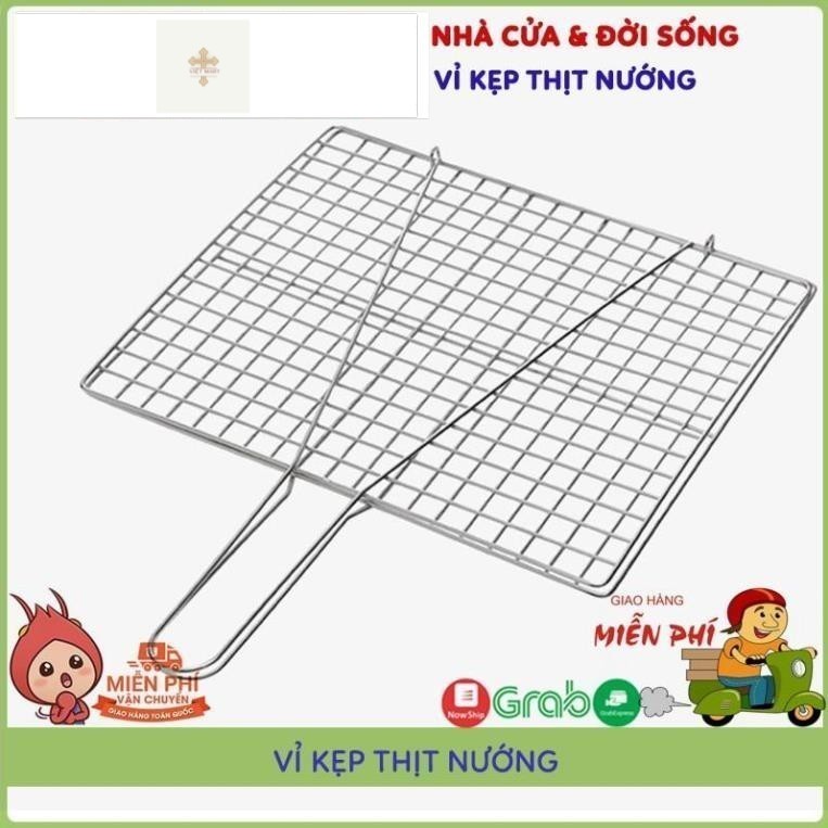 Vỉ Nướng Inox, Kẹp Nướng Thịt, Chả, Nướng Thực Phẩm Than Hoa Cao Cấp VietMart