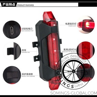 Đèn hậu xe đạp có cổng sạc USB(Đèn báo hiệu gắn hậu xe đạp 5 bóng LED có cổng sạc USB)
