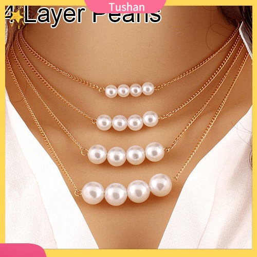 Vòng cổ nữ nhiều lớp đính ngọc trai giả sang trọng