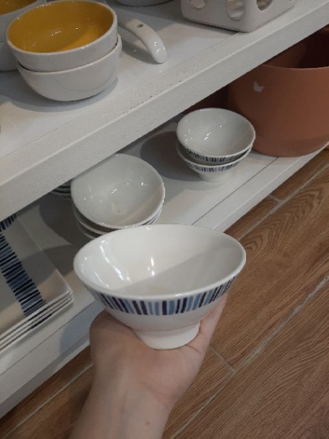 Chén gốm trắng sọc xanh | Bát cơm gốm - Ceramic bowl with blue line