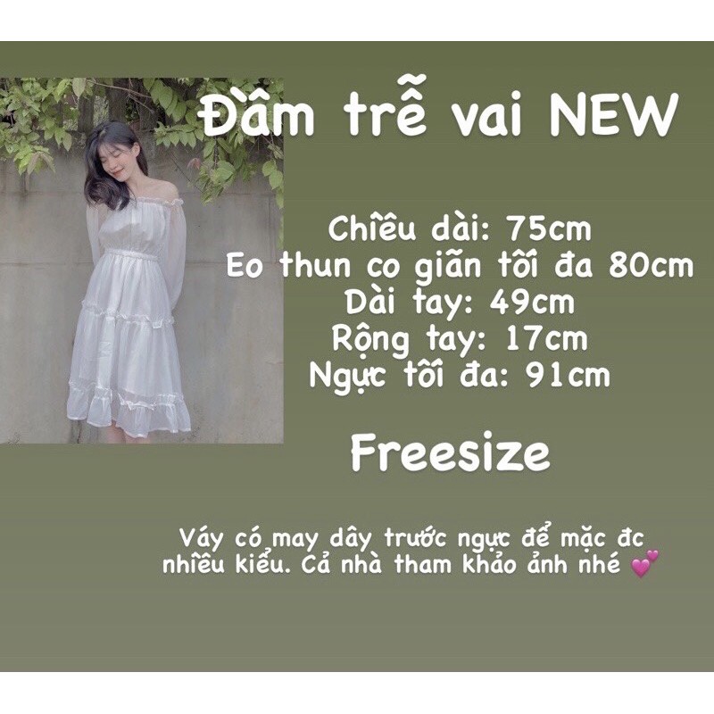 Đầm - Váy voan trắng trễ vai tầng 2 lớp thắt nơ tiểu thư siêu xinh. MET SHOP 1989