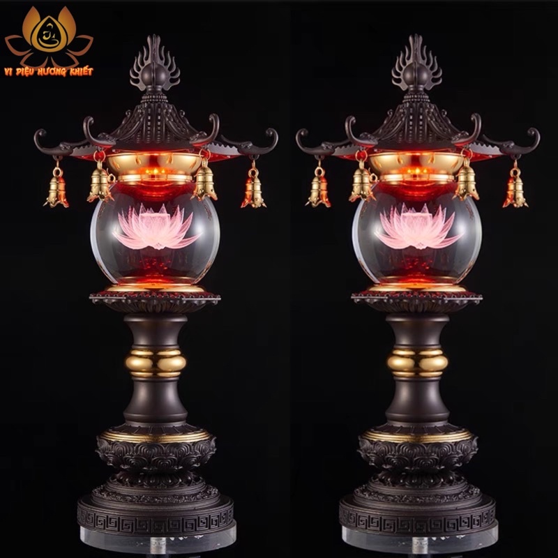 CẶP 2 CÂY ĐÈN LED HOA SEN PHA LÊ 7 MÀU THỜ CÚNG TRANG TRÍ