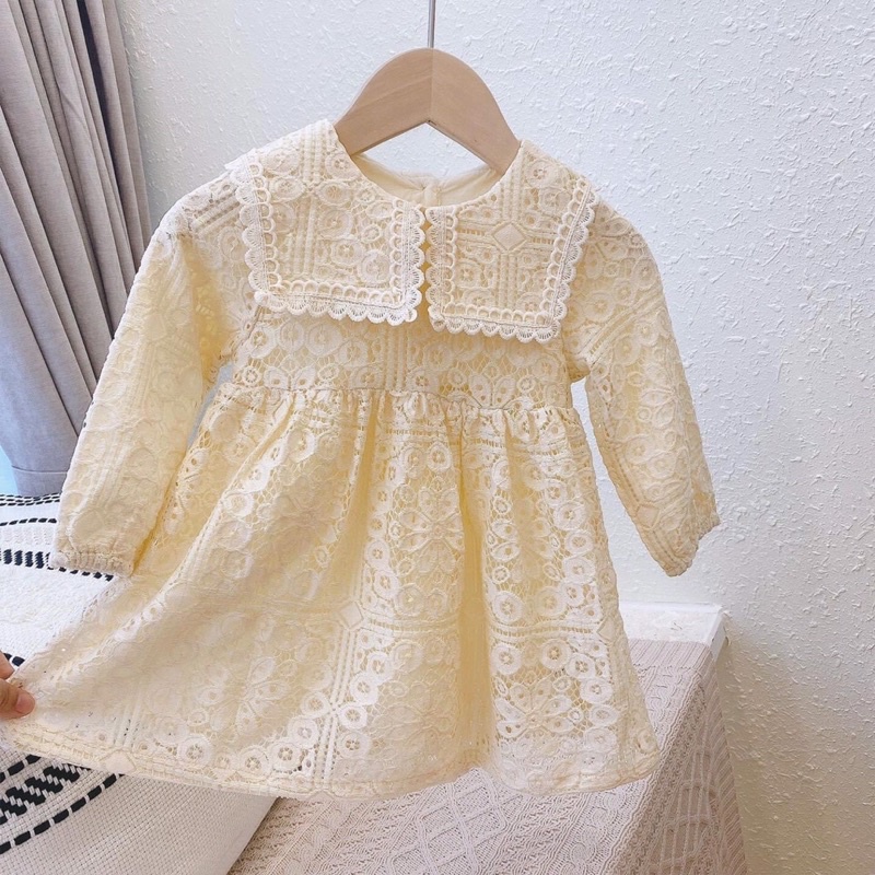 Đầm ren trắng dài tay xinh xắn cho bé gái