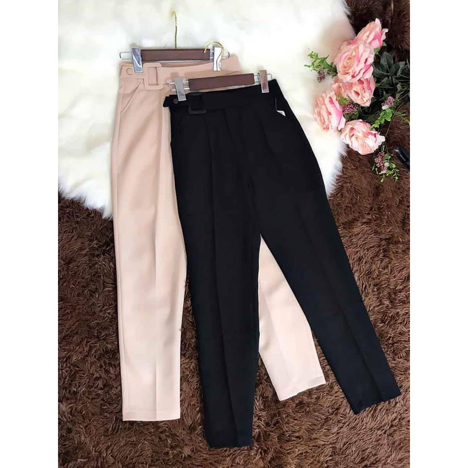 Quần trơn đai vuông cúc lệch