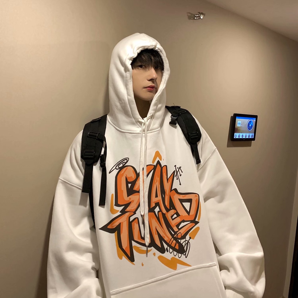 Áo Khoác Hoodie Nhung Dáng Rộng Tay Dài In Chữ Graffiti Size M-8XL Mỹ Mùa Thu Đông Cho Cặp Đôi Nam Và Nữ