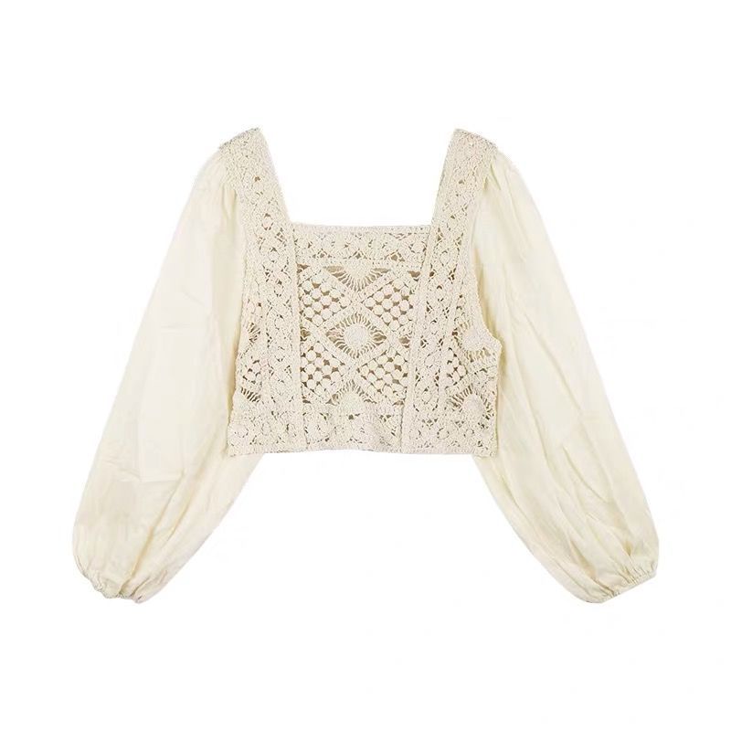 Áo Voan Phối Ren Tay Phồng Dáng Ngắn JL-TX-488