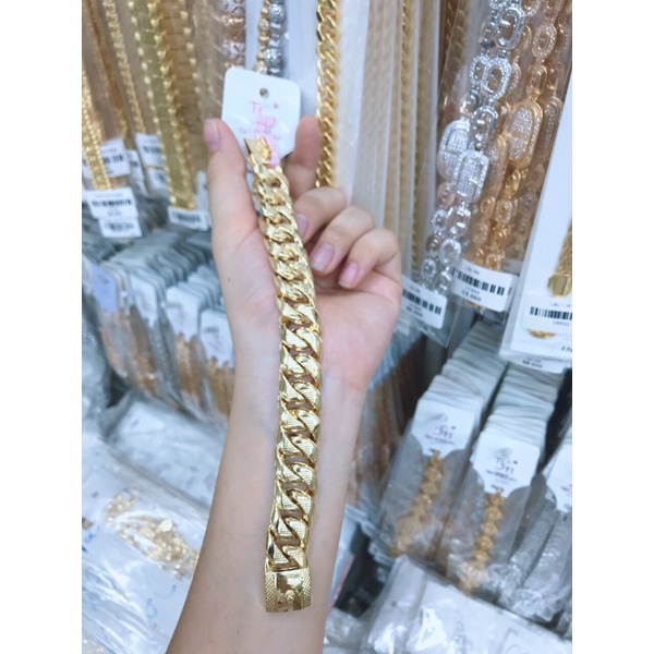 Lắc tay nam nữ mạ vàng khắc ký hiệu 10k khoá hộp bọng nhẹ siêu bền