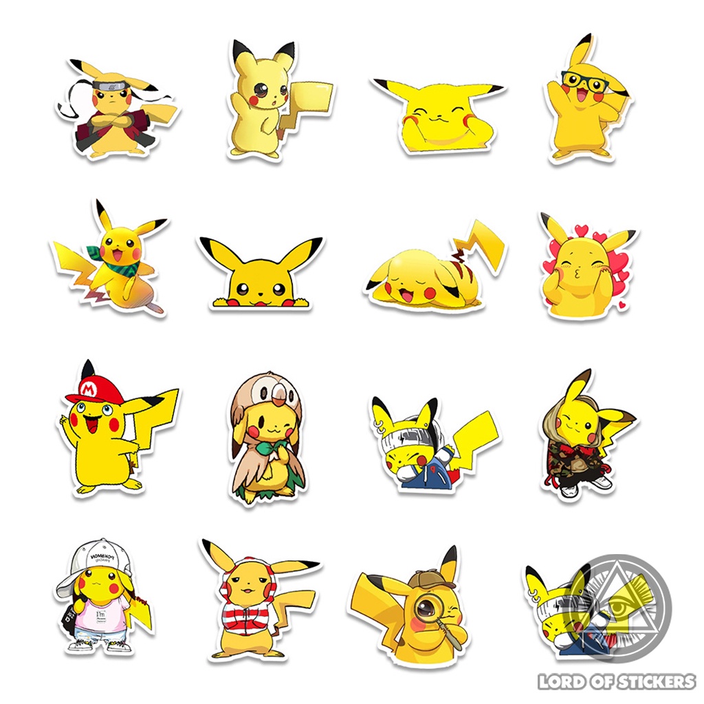 Set 50 Miếng Dán Hoạt Hình Pikachu Sticker Cute Dễ Thương Chống Thấm Nước Trang Trí Mũ Bảo Hiểm, Ván Trượt, Laptop, Sổ