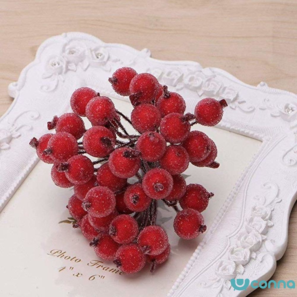 (Y） Decorative Mini Christmas Frosted Artificial Berry Vivid Red Holly Berry Holly Berries Home Garland New Beautiful (Y）