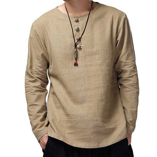 Áo Thun Nam Dài Tay Cổ Tròn 4 Cúc Tết Vải Đũi (Linen) Cao Cấp R.Menswear