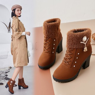 Giày boot nữ đế vuông S106 (Nâu) MK MAIKA