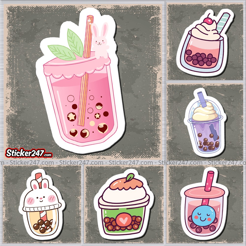 Bộ 50 Sticker Cute Trà Sữa 𝑭𝒓𝒆𝒆𝒔𝒉𝒊𝒑 chống nước - sticker pvc dễ thương giá rẻ