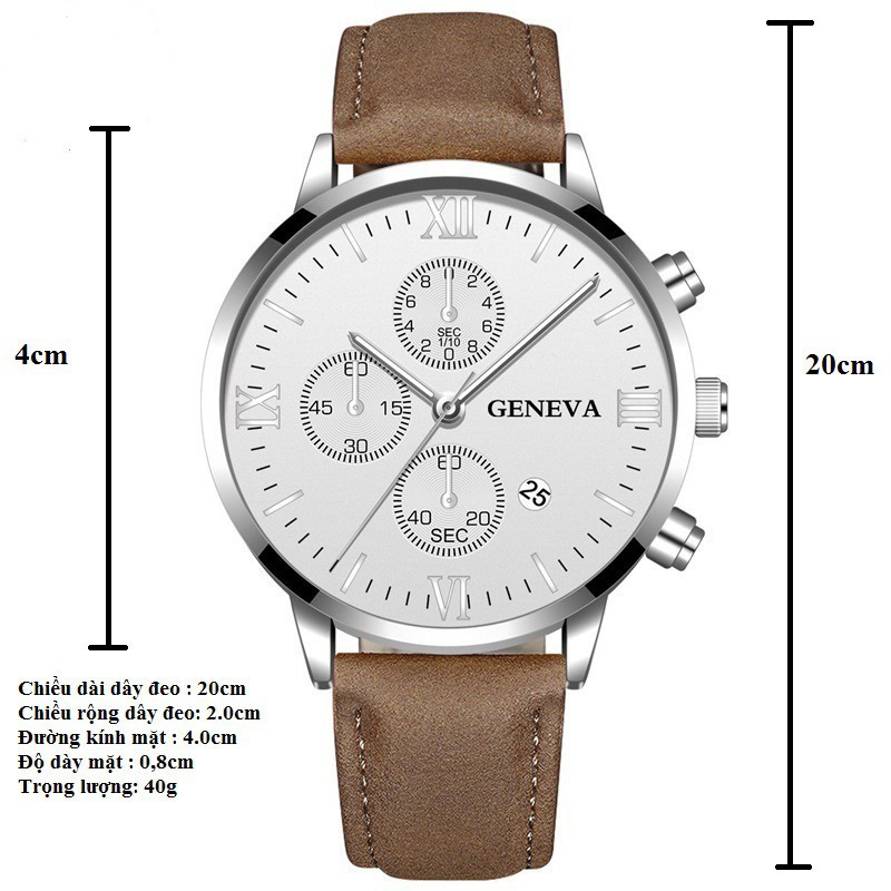 Đồng hồ nam dây da Geneva mặt tròn đồng hồ đeo tay thời trang lịch lãm | BigBuy360 - bigbuy360.vn