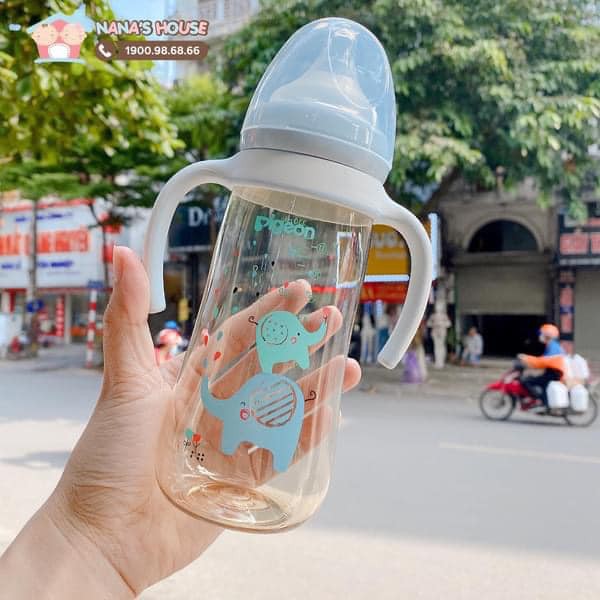 BÌNH SỮA PIGEON NỘI ĐỊA CÓ TAY CẦM CHẤT LIỆU  NHỰA PPSU AN TOÀN CHO BÉ SIZE 330ML