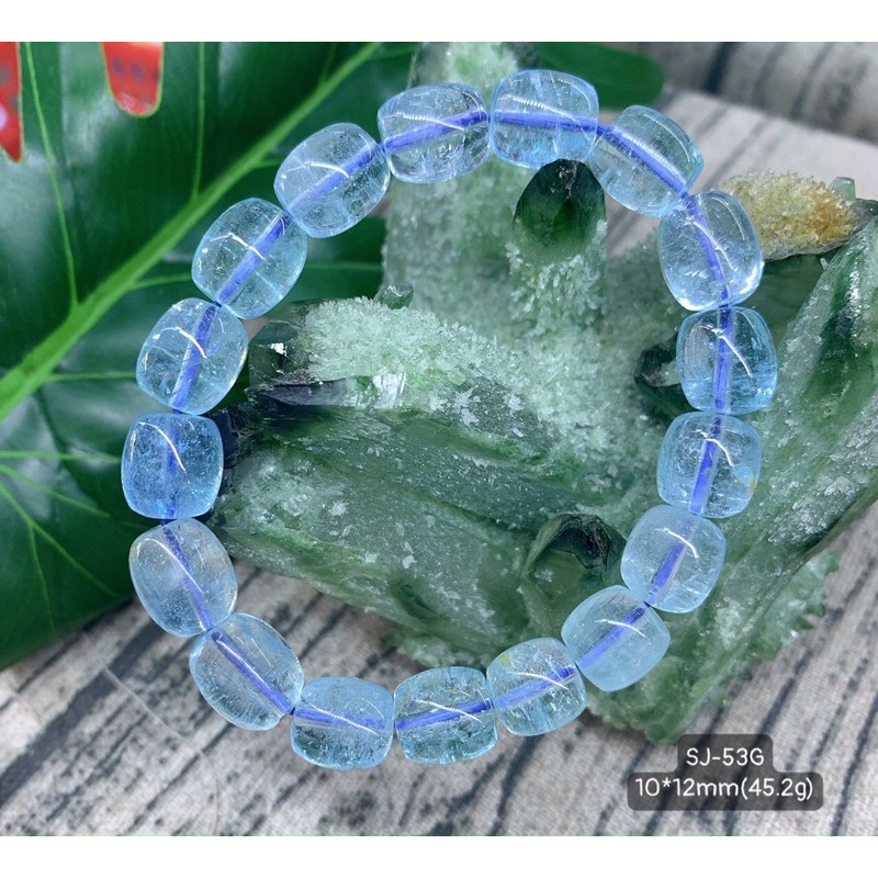 Vòng Tay Hạt Trụ Tròn Muốt Với Màu Xanh Tươi Mát Của Đá Topaz Size 7*9-10*12mm