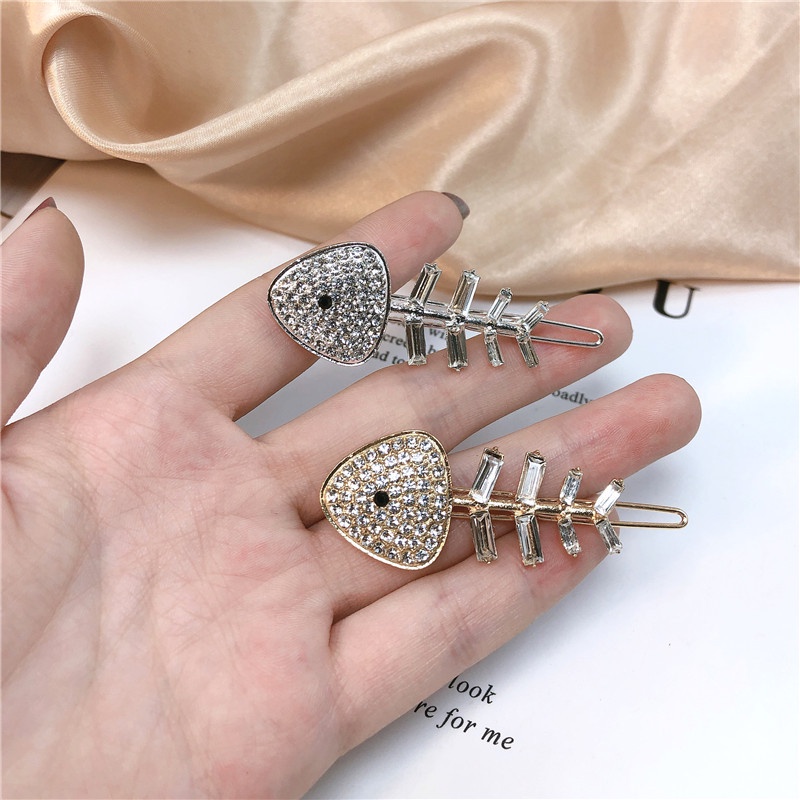 Kẹp Tóc Hình Xương Cá Đính Đá Thiết Kế Đơn Giản Thời Trang Hàn Quốc Cho Nữ