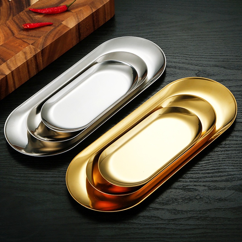 1 Khay Đựng Đồ Ăn Tráng Miệng Hình Oval Bằng Thép Không Gỉ 3 Kích Thước Đa Năng Phong Cách Bắc Âu