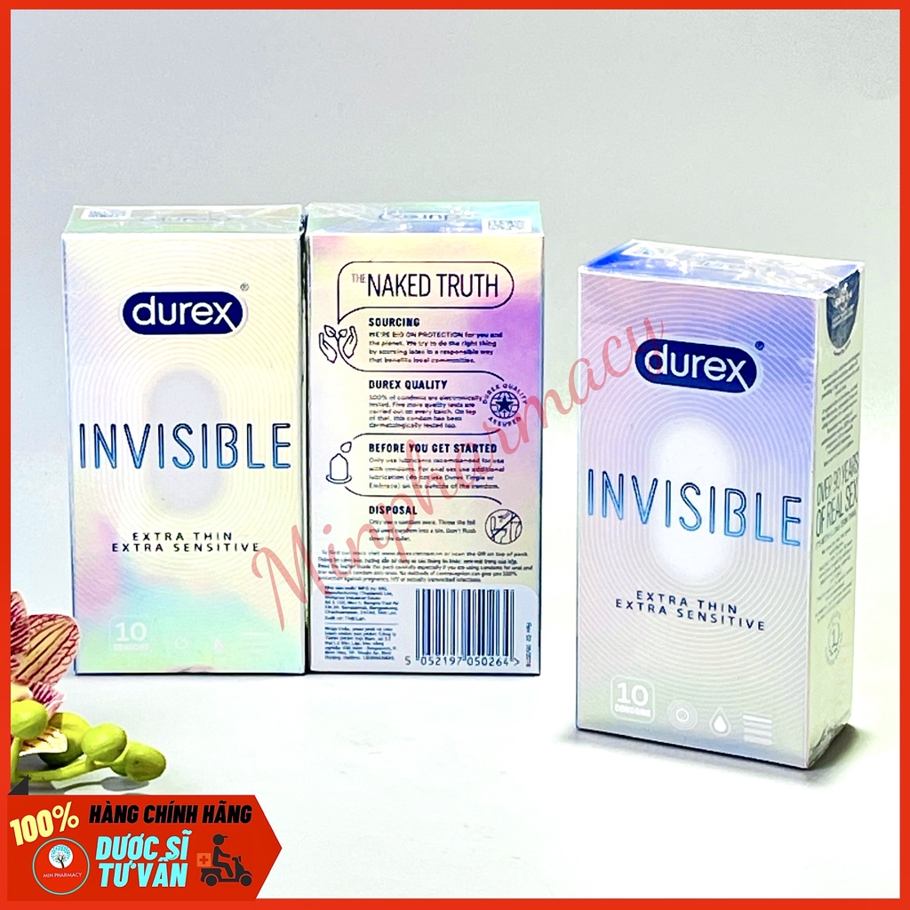 Bao cao su DUREX Invisible Extra thin Siêu Mỏng Che tên sản phẩm - Minpharmacy