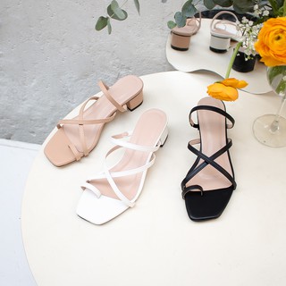 Em066 giày cao gót sandal nữ mũi vuông dây mảnh đan chéo