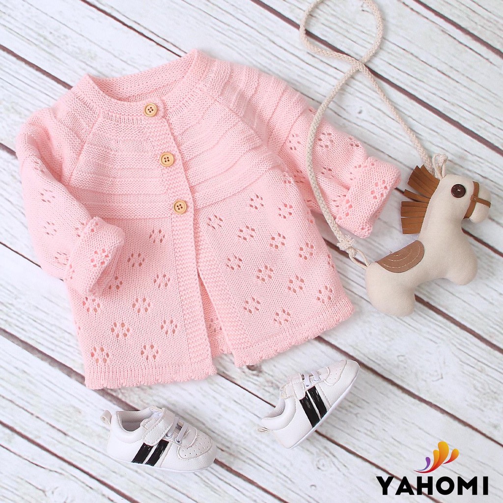 Áo khoác cardigan len cho bé gái, áo khoác mùa đông, chất len mềm mịn cho bé mặc đi học đi chơi size từ sơ sinh đến 18M