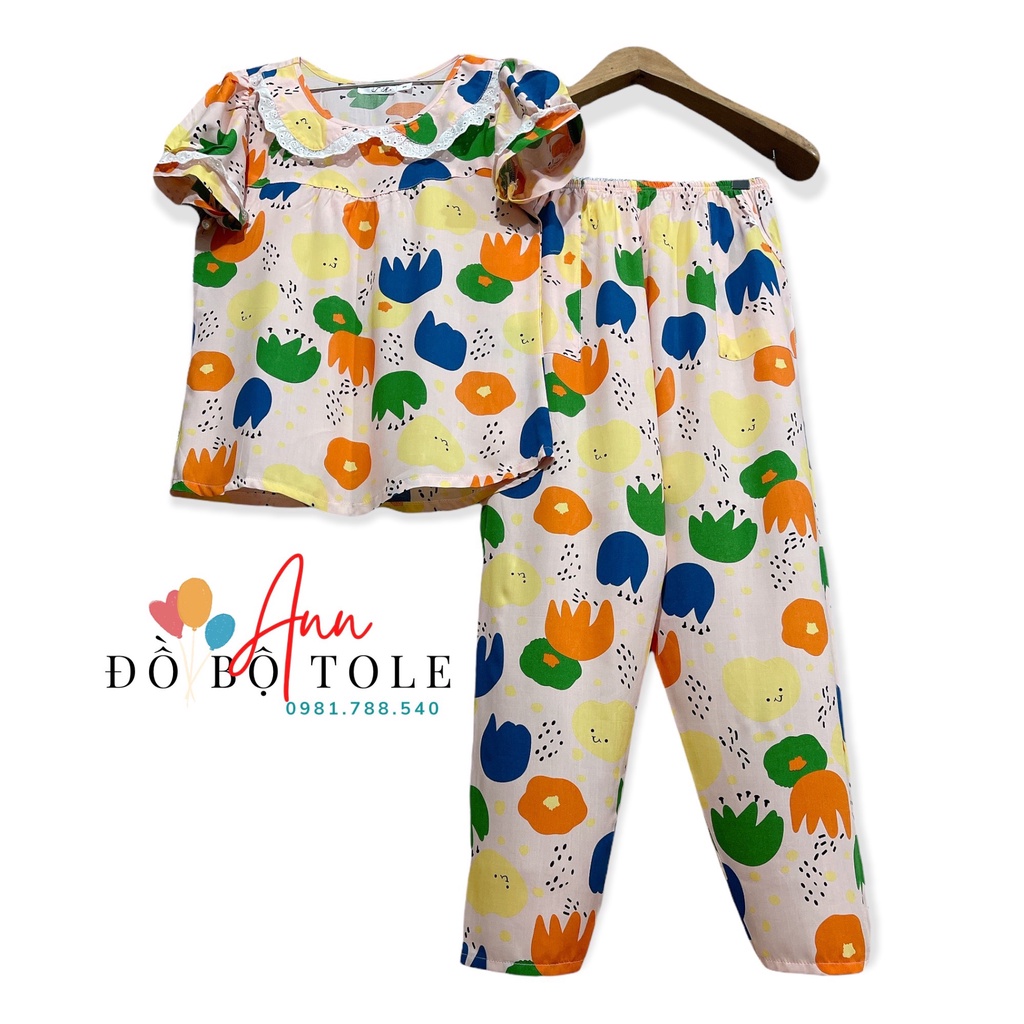[ ĐỒ BỘ TOLE ] Tay ngắn quần dài cổ sen phối ren ( 45-72kg)