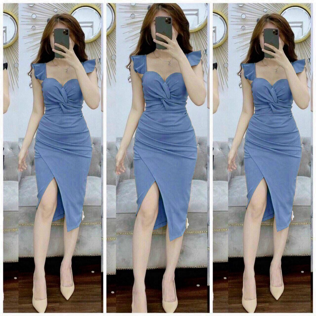 Đầm Ôm ⚡𝙎𝙄𝙀̂𝙐 𝙎𝘼𝙇𝙀⚡ Đầm Ôm Nữ 2 Dây Xẻ tà Xoắn Ngực Chất Umi Co Dãn Cá Tính Thời Trang - 75054