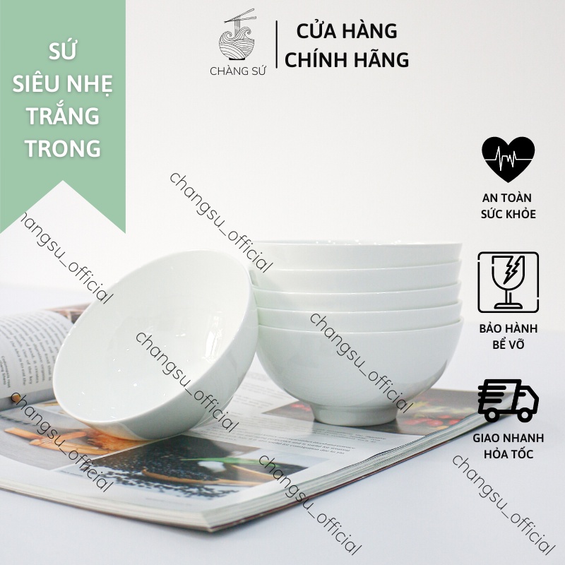 Bát cơm trắng trơn sứ siêu nhẹ - Sứ xương siêu nhẹ Minh Châu - Vỡ 1 đổi 1