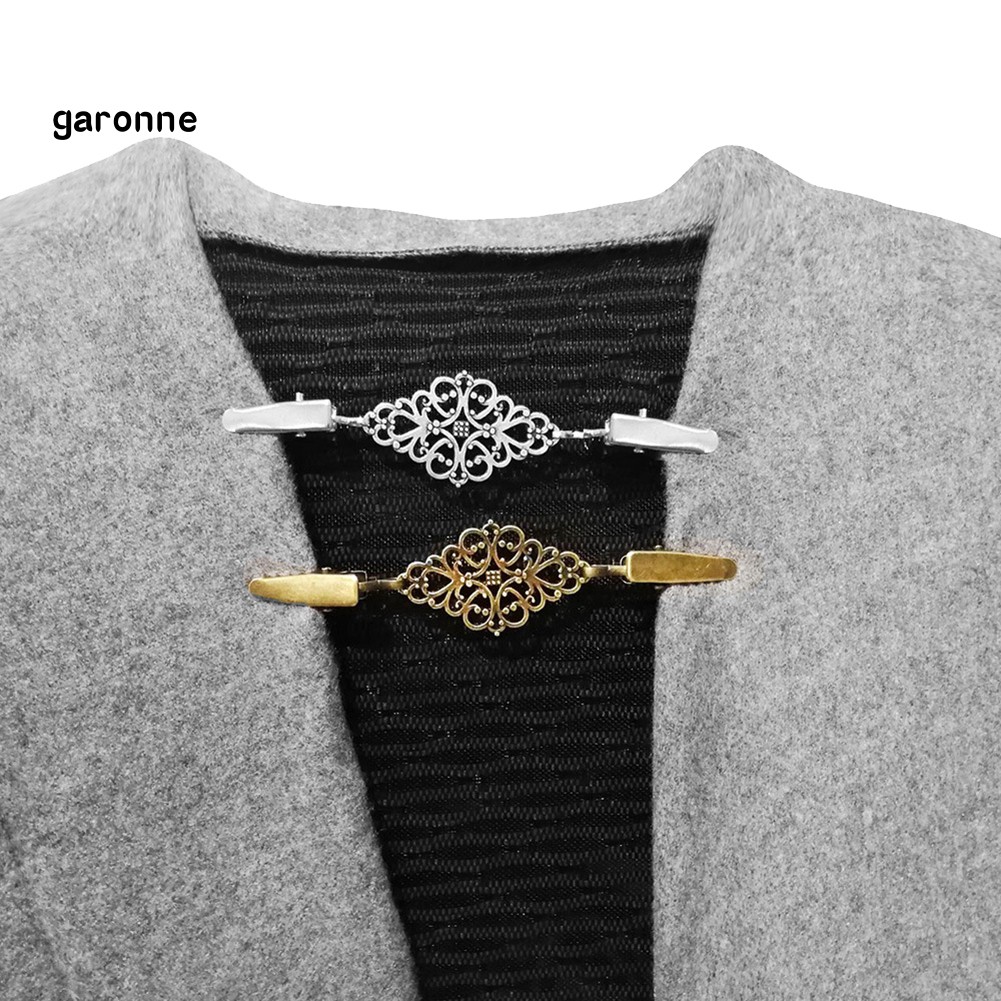 GA_Vintage Hollow Floral Cardigan Collar Clip Women Dress Shawl Cinch Clasp Pin