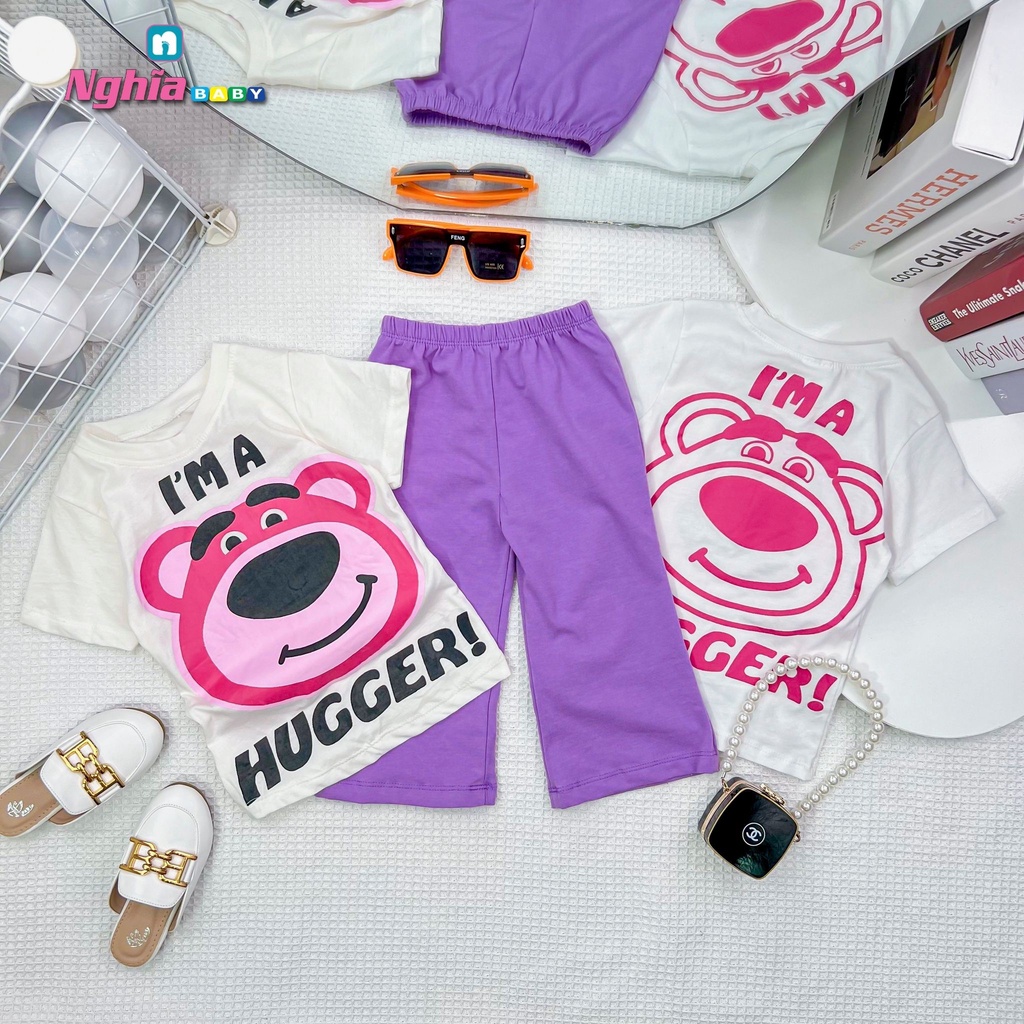 NGHĨA BABY Đồ bộ quần áo thun quần suông cotton dành cho bé gái mặc nhà mùa hè