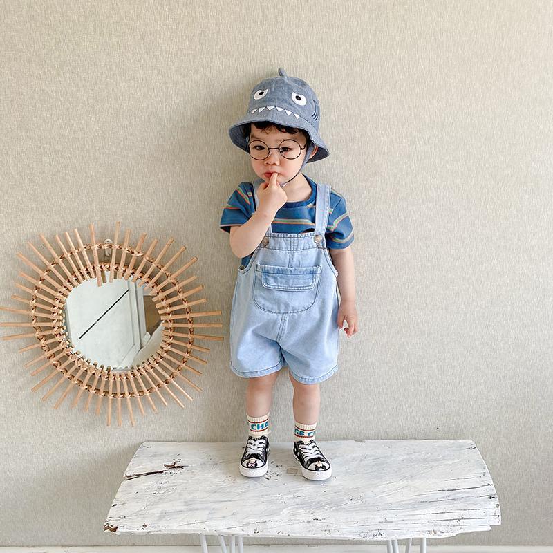 Quần Yếm Denim Dáng Rộng Phối Túi Lớn Phong Cách Nhật Hàn Dễ Thương Cho Bé 0-3 Tuổi