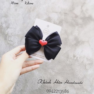 Kẹp tóc nơ đen gắn tim size 10cm * 7,5cm cho bé gái ( Ảnh thật )