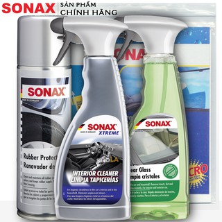 SET SONAX Vệ sinh nội thất xtreme, lau kính, bảo vệ cao su và khăn siêu sợi