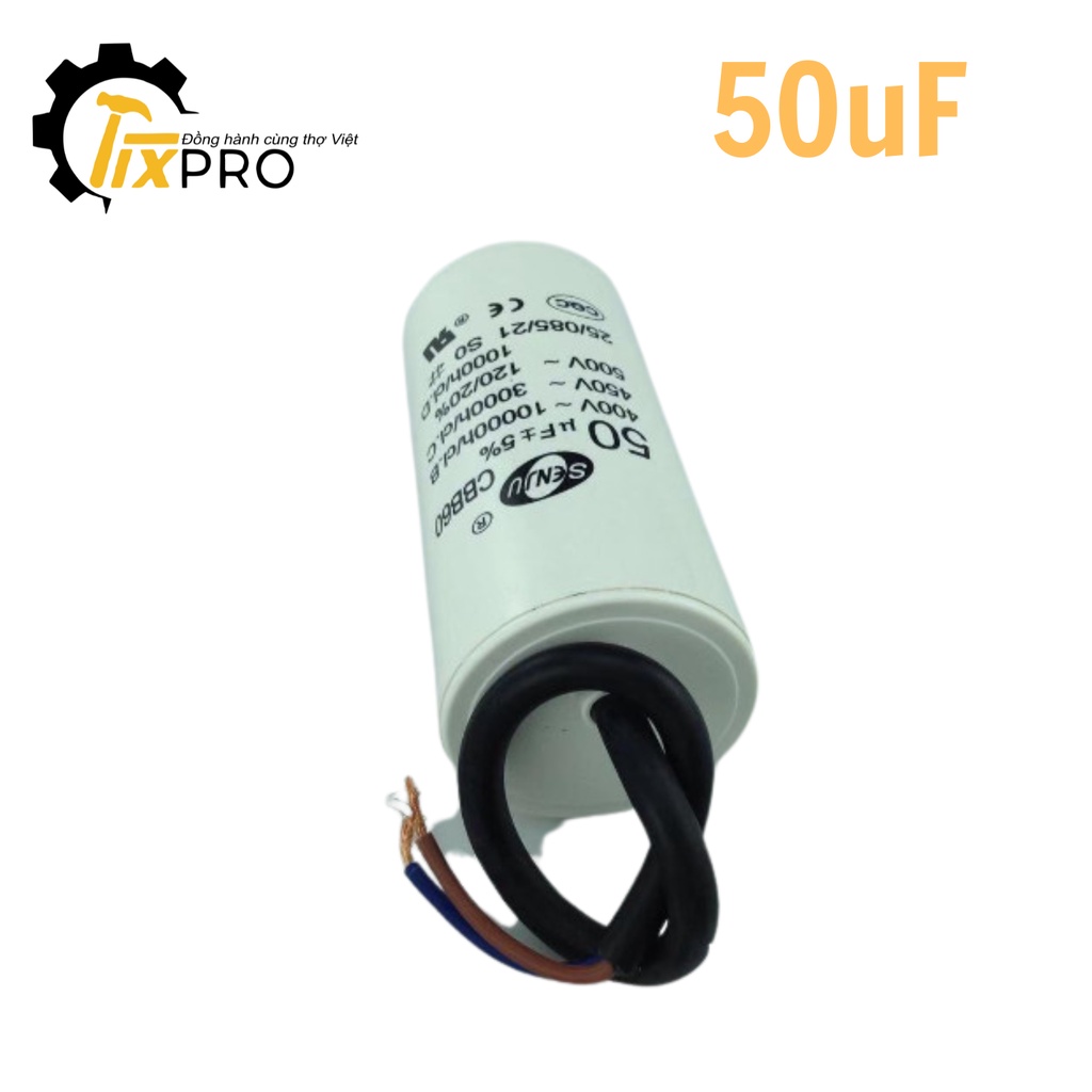 Tụ khởi động 50UF 450V CBB60 SENJU màu trắng loại xịn