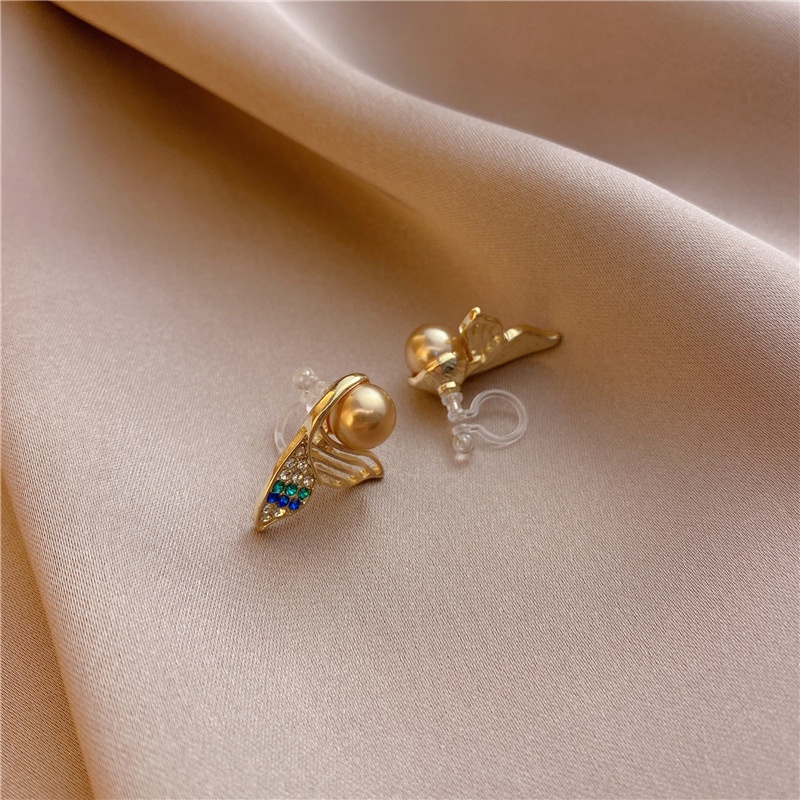 Korea Hollow Colored Diamond Mermaid Tail Pearl Stud Earrings Female Temperament All-match Earrings Ear Clips