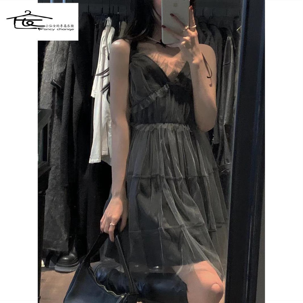 Đầm Hai Dây Cổ Chữ V Thiết Kế Lưới Phong Cách Phương Tây Thời Trang Xuân Hè Mới Cho Nữ