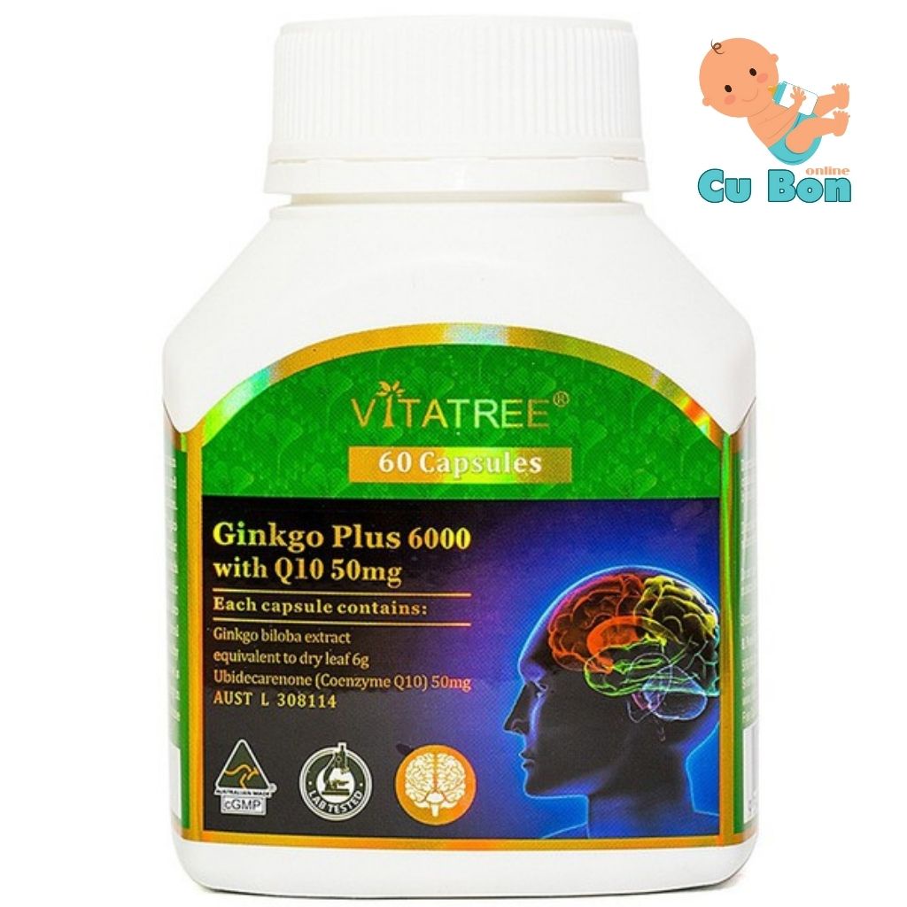 Viên uống tăng tuần hoàn não Vitatree Ginkgo Plus 6000 with Q10 50mg 60 viên của úc