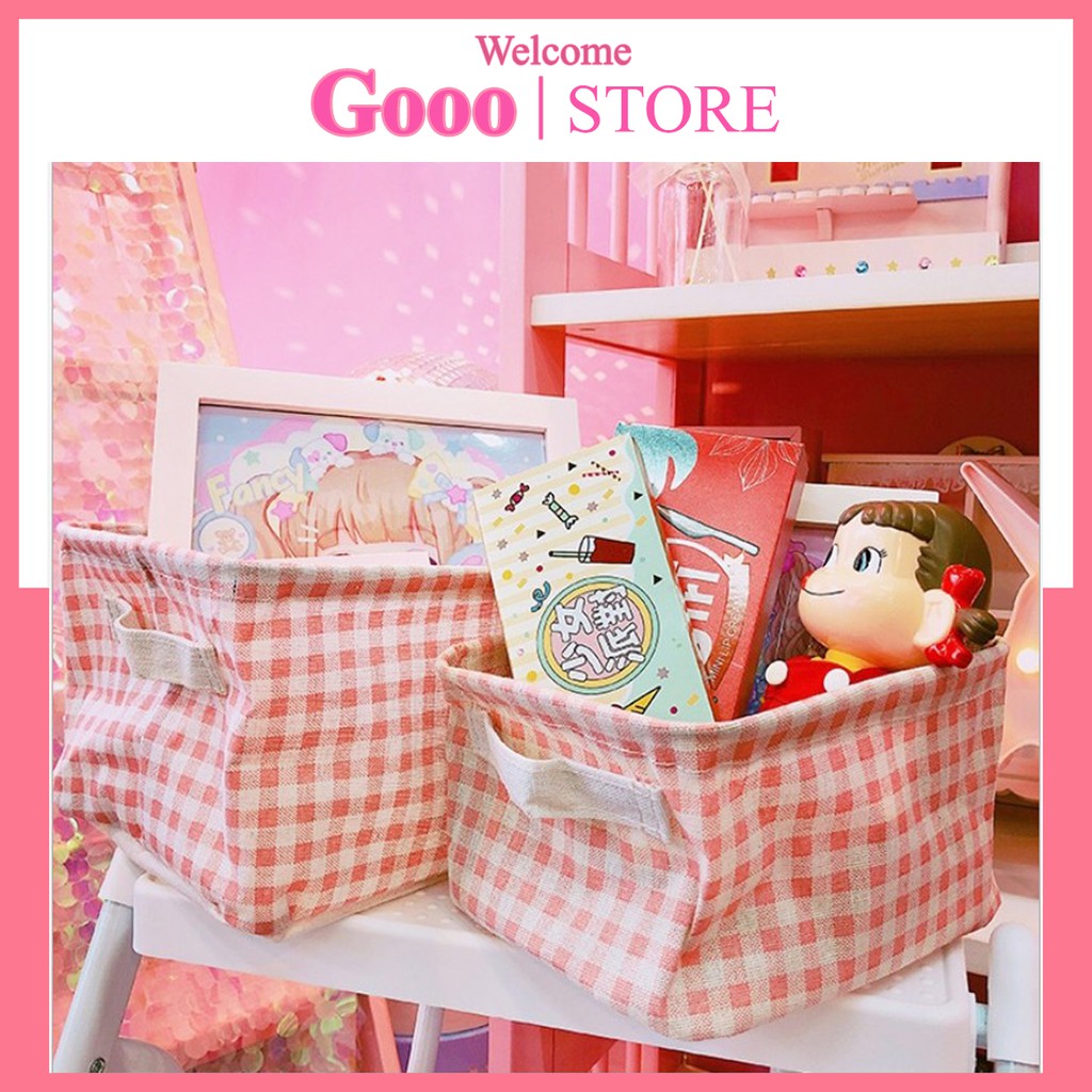 Giỏ caro đựng đồ trang điểm, văn phòng đa năng