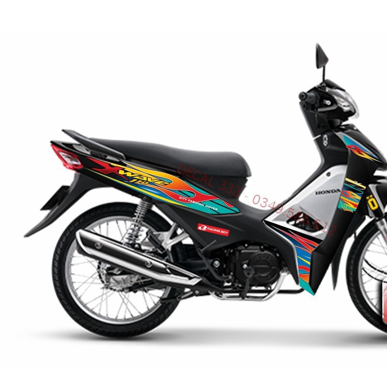 Tem Rời WAVE ALPHA 110 LỬA XANH LỤC ĐỎ VÀNG GP 831132 (Tem chế 3 lớp chống phai màu)