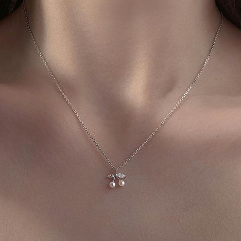 Vòng cổ Mặt Hình Trái Cherry Đính Ngọc Trai Phong Cách Hàn Quốc Lãng Mạn Cho Nữ