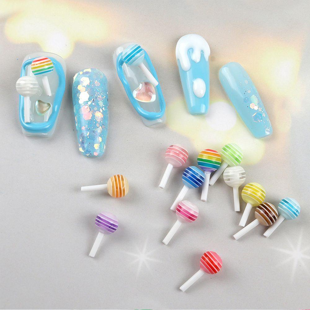Set 10 Phụ Kiện Trang Trí Móng Tay Hình Kẹo Mút Nhiều Màu Sắc