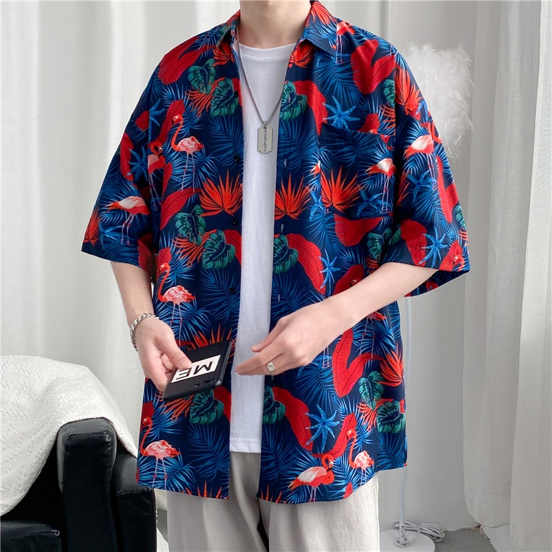 Áo Sơ Mi Tay Ngắn Dáng Rộng In Họa Tiết Lá Phong Cách Hawaii Thời Trang Mùa Hè Chất Lượng Cao Chống Nhăn Cho Nam