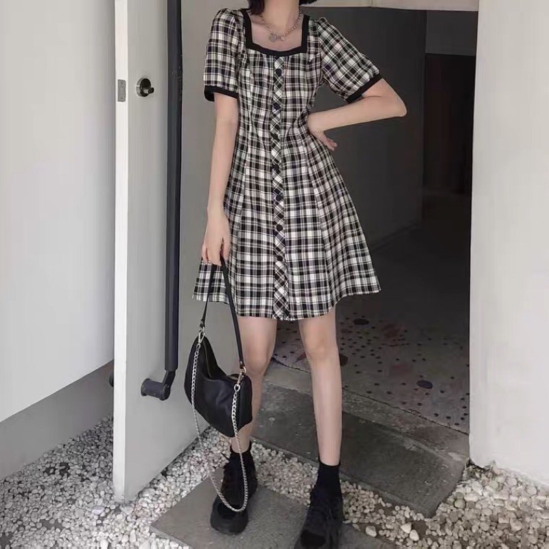 [Siêu giảm giá] Váy ulzzang kẻ caro đen trắng cá tính 05