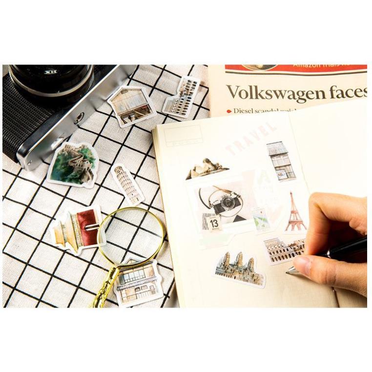Bộ 46 Sticker Hàn Quốc Kỳ Quan Thế Giới dán trang trí E04
