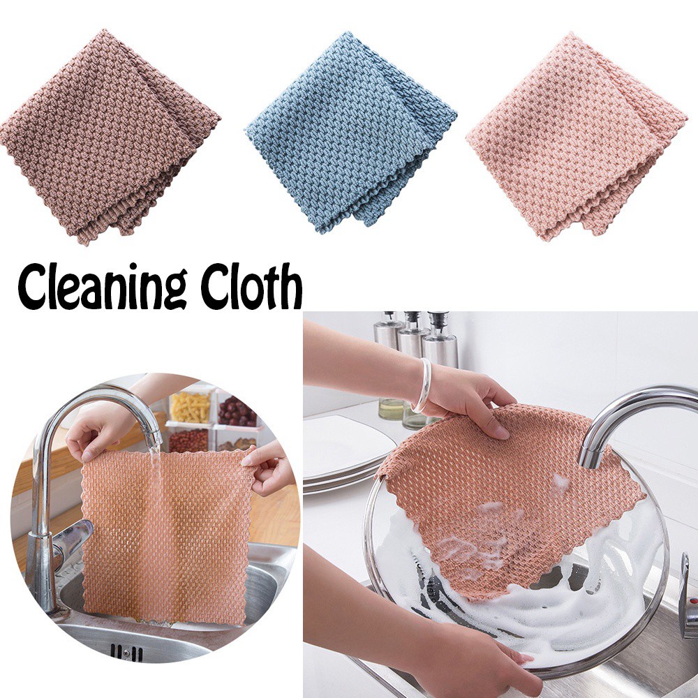 FUTURE 1/2Pcs Absorbent Washing Towel Microfiber Scourig Pad Cleaning Cloth Dishcloth Kitchen Supplies Household Almond Flannel Rags Washing Dish Cloth/Multicolor